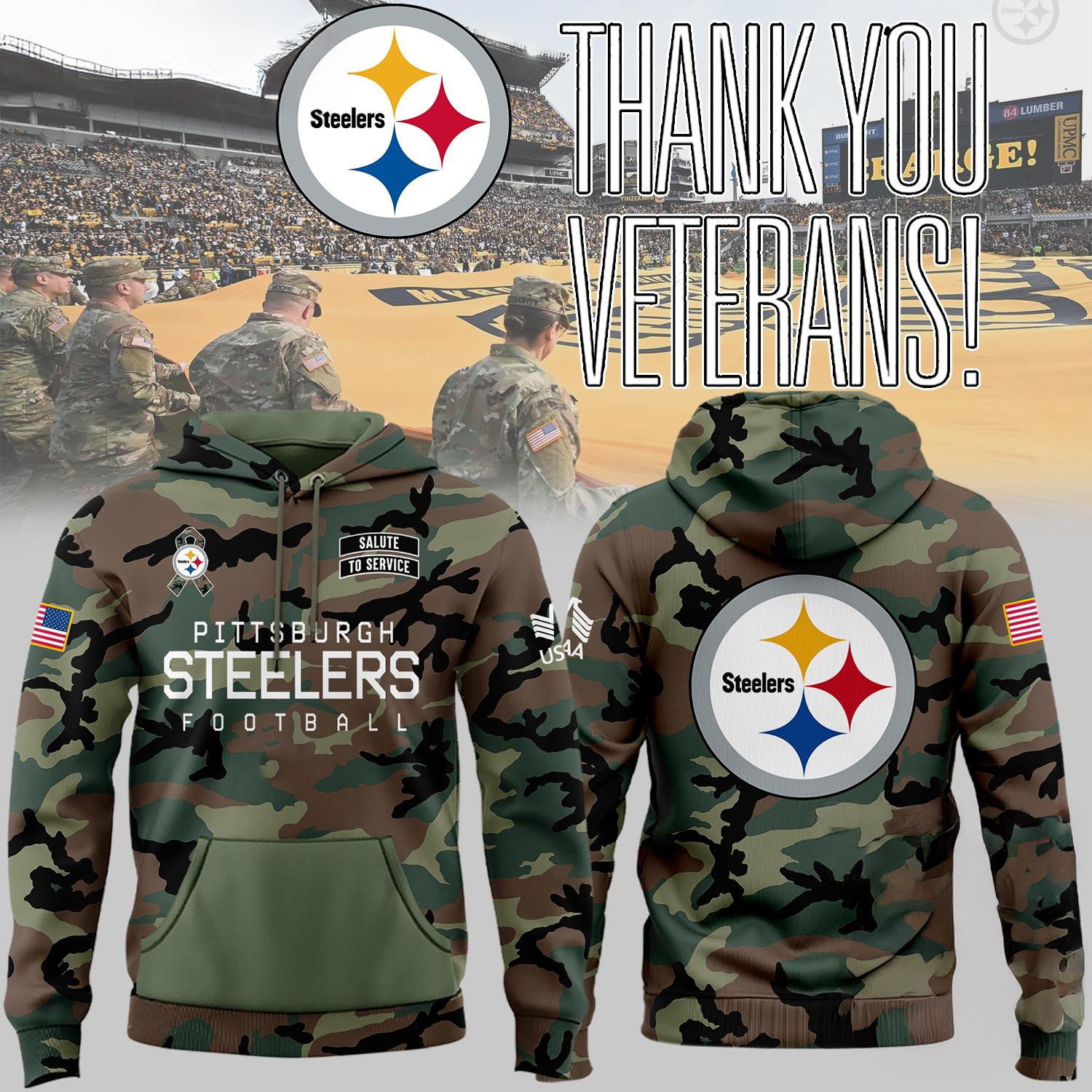 Pittsburgh Steelers 2024 NFL Veterans Military Appreciation Hoodie Presents For Football Lovers