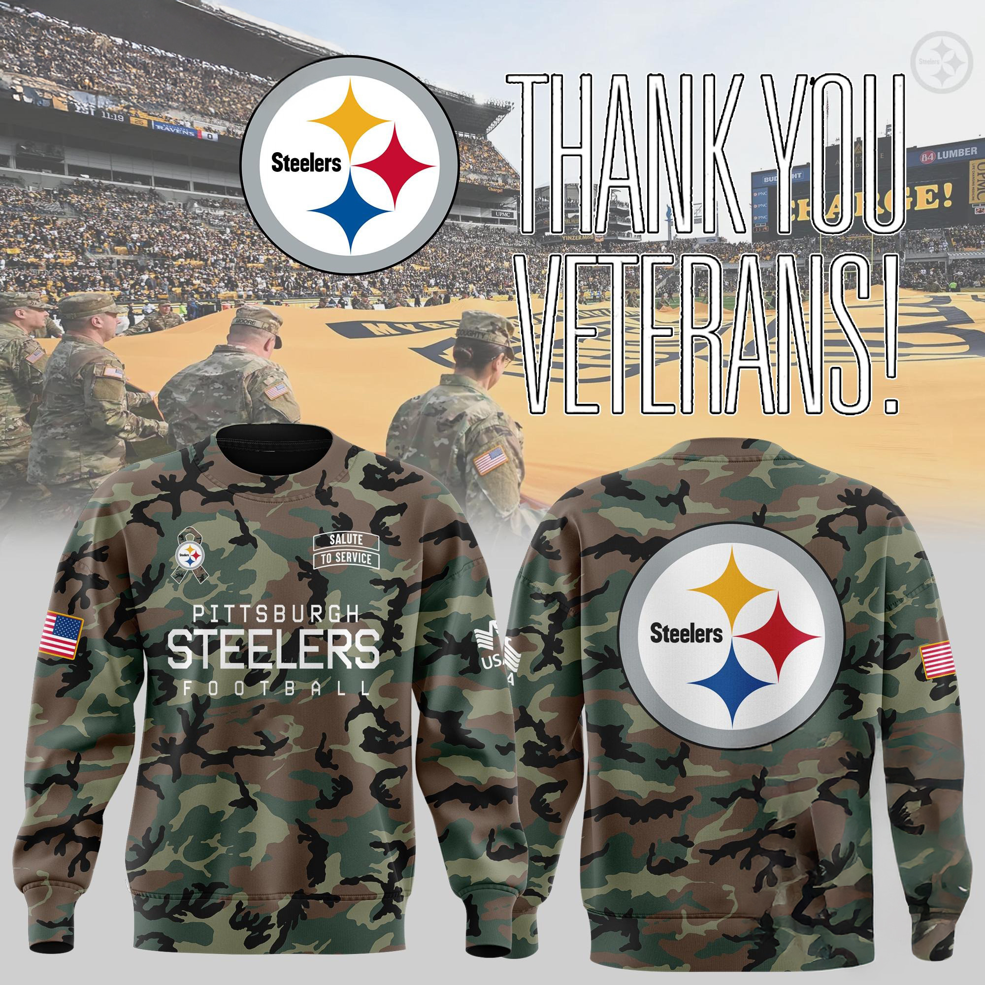 Pittsburgh Steelers 2024 NFL Veterans Military Appreciation Sweatshirt Football Lovers Gifts