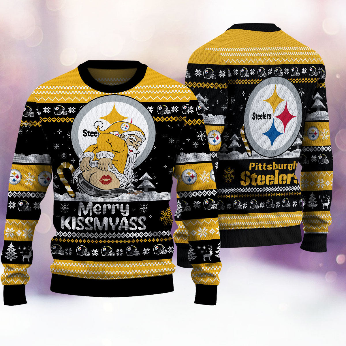 Pittsburgh Steelers Merry Kissmyass Ugly Christmas Sweater Funny Xmas Holiday Fan Merch Gift