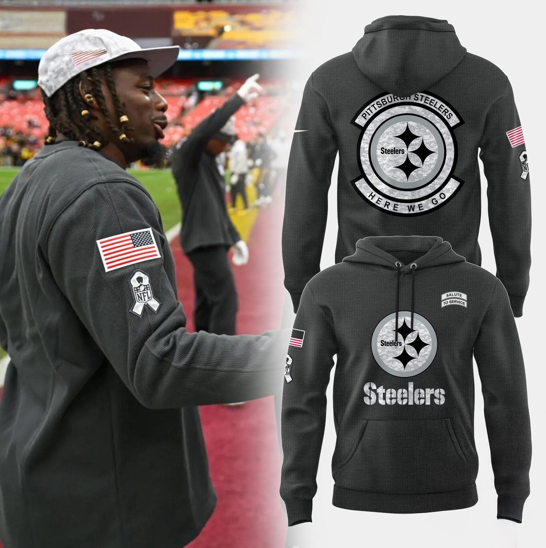 Pittsburgh Steelers Salute To Service Here We Go Hoodie Best Gifts For Football Fans