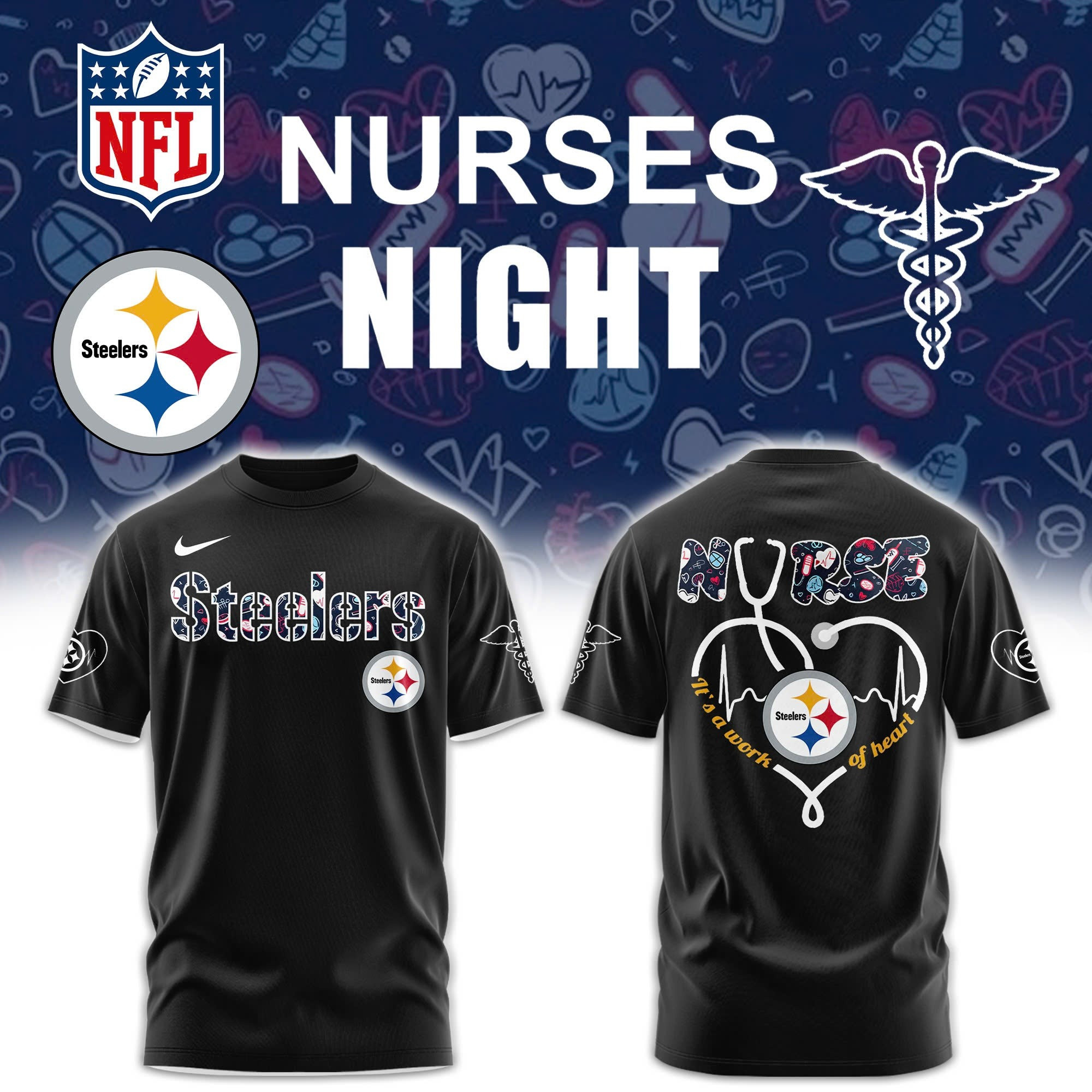 Pittsburgh Steelers x Nurses Night Appreciation Black T-shirt Baseball Lover Gift Ideas