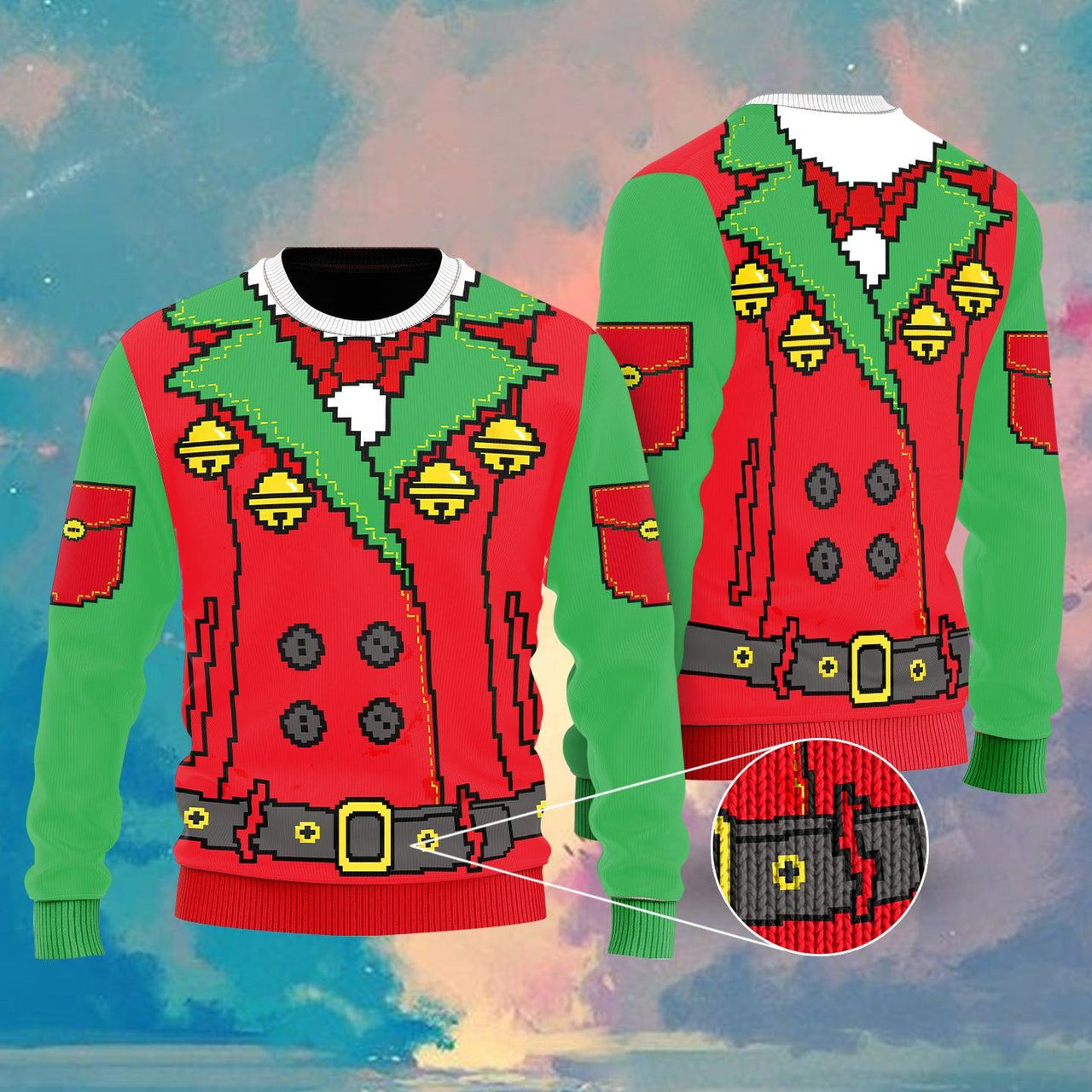 Pixel Elf Ugly Christmas Sweater Funny Festival Clothing Gifts For Party Lovers