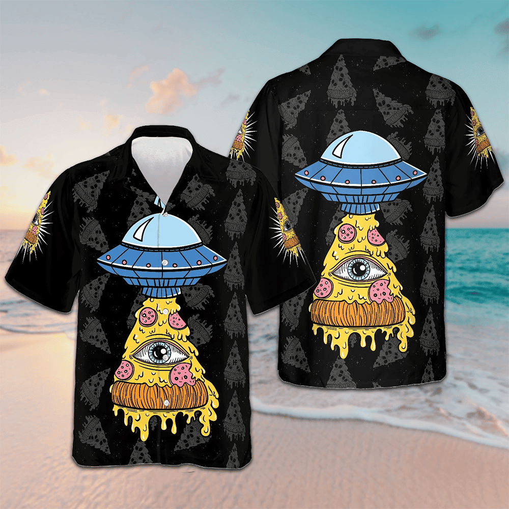 Pizza Alien Hawaiian Shirt Unique Design Men's Button Up Shirt Gifts For Uncle