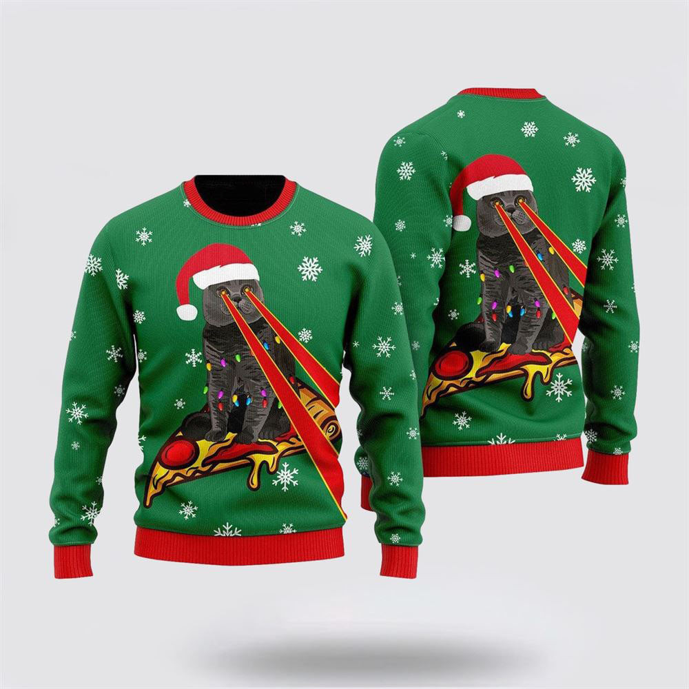 Pizza Cat laser Eye Ugly Christmas Sweater Christmas Gift For Cat Love