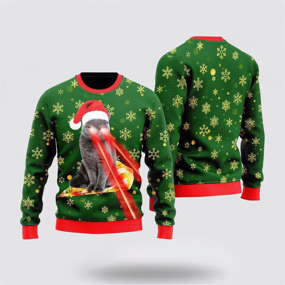 Pizza Cat With Laser Eyes Christmas Ugly Sweater Christmas Gift For Cat Love