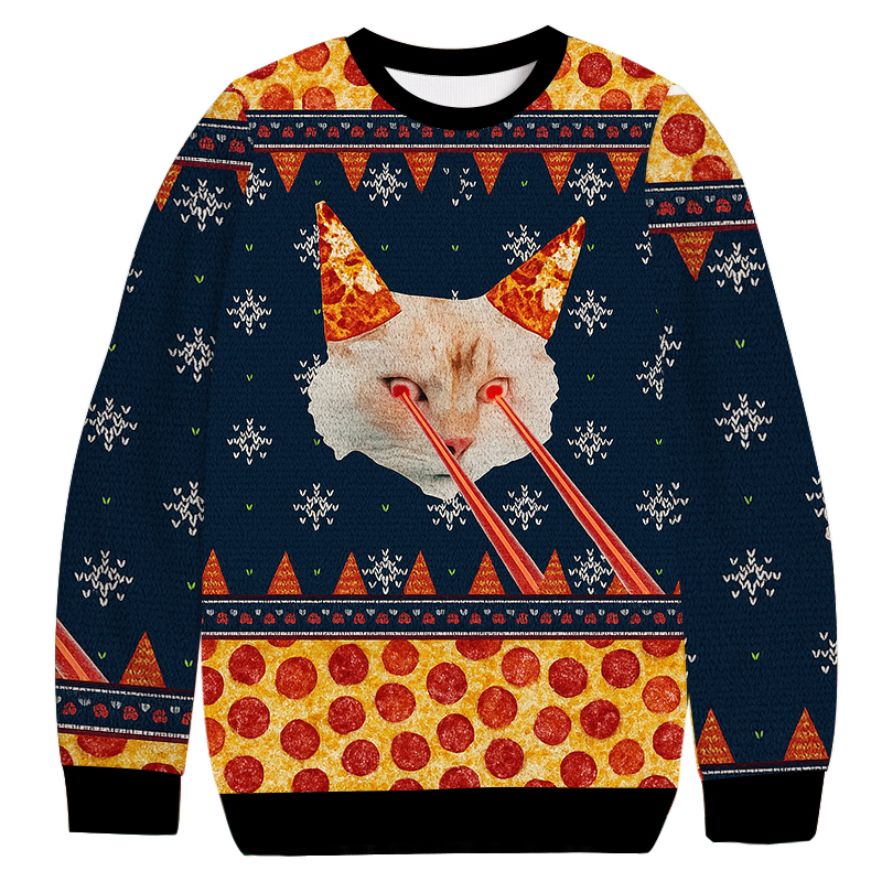 Pizza Cat With Laser Eyes Christmas Ugly Sweatshirt Holiday Lounge Wear Top Gift Ideas Pizza Cat With Laser Eyes Christmas Ugly Sweatshirt Holiday Lounge Wear Top Gift Ideas
