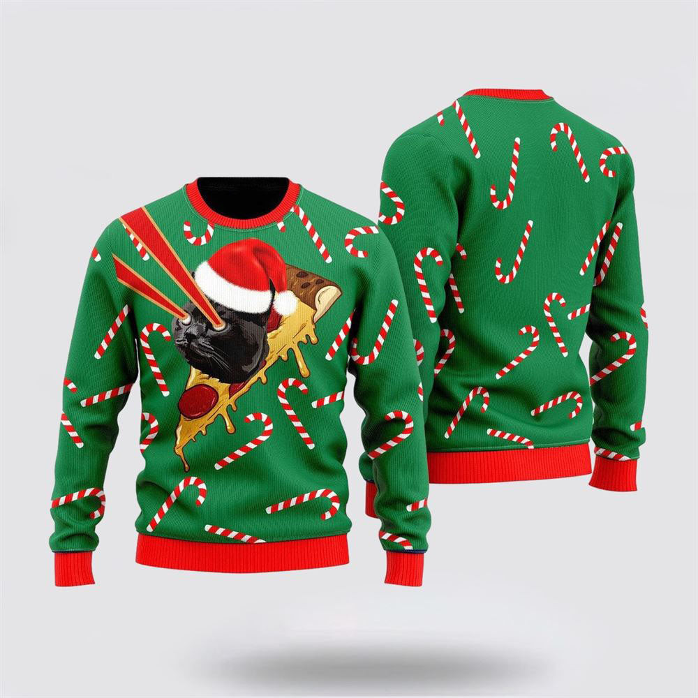 Pizza Cat With Laser Eyes Ugly Sweater Christmas Gift For Cat Love