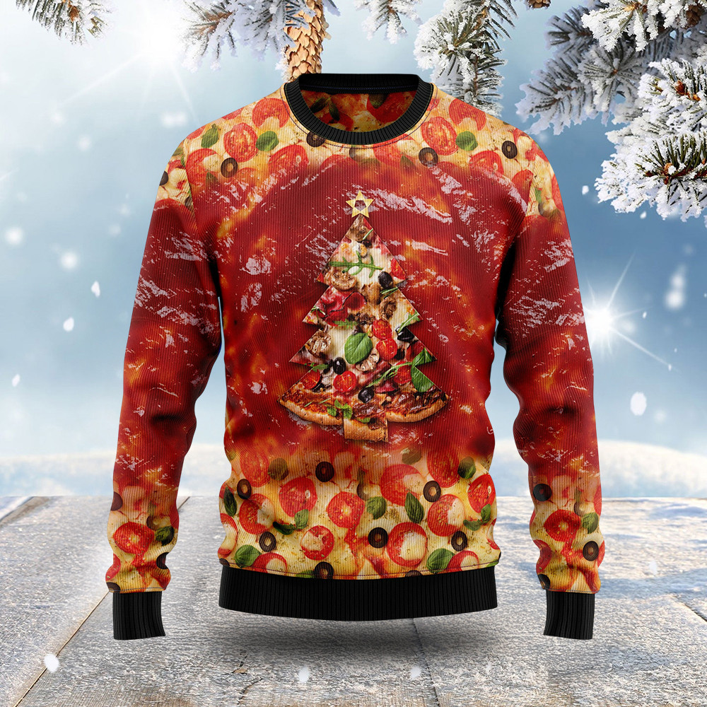 Pizza Pine Tree Ugly Christmas Sweater Food Themed Christmas Gifts For Pizza Lovers