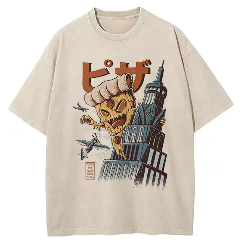 PizzaKong Japan Culture Creative Washed T-Shirt Unique Aesthetic Fashion Tee Gifts For Brother