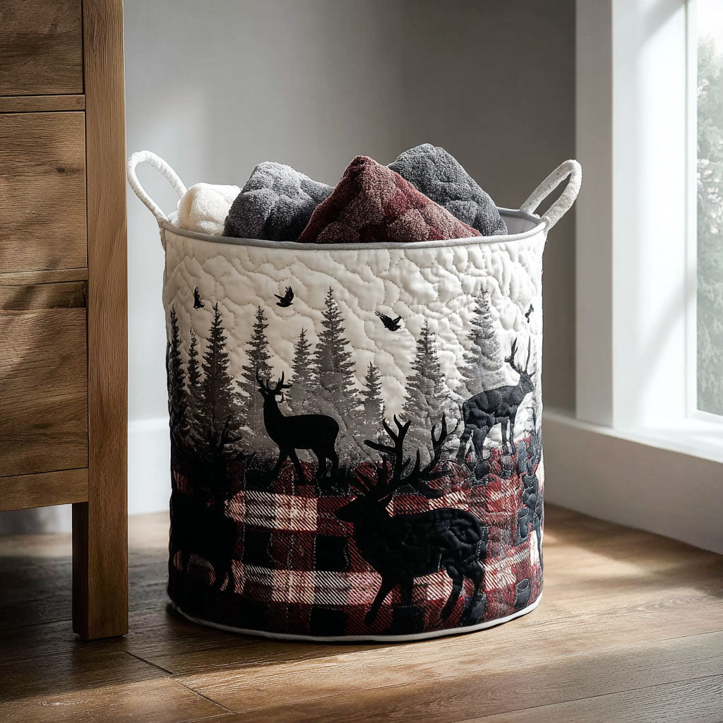 Plaid And Antler Harmony Quilted Laundry Basket Charming Quilted Laundry Basket Gift for Cozy Homes