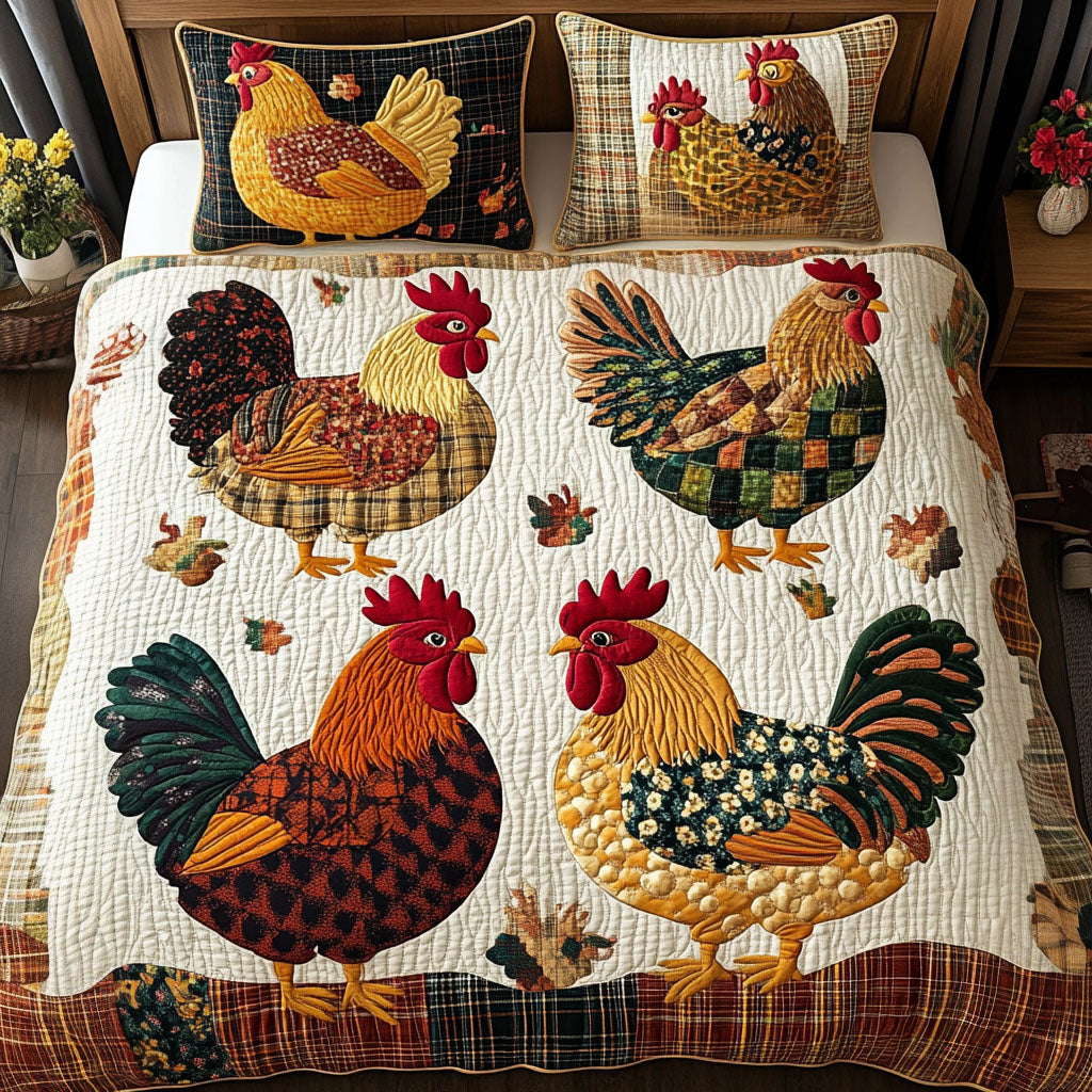 Plaid Chickens Quilted Bedding Set Exclusive Bedding Gift Set for Luxury Sleep
