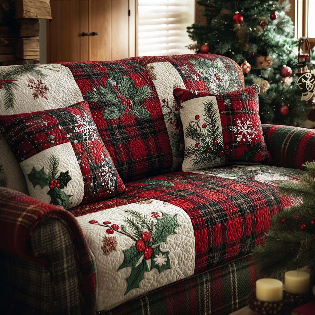 Plaid Flannel Quilted Sofa Cover Santa Sofa Cover Gifts For Grandma