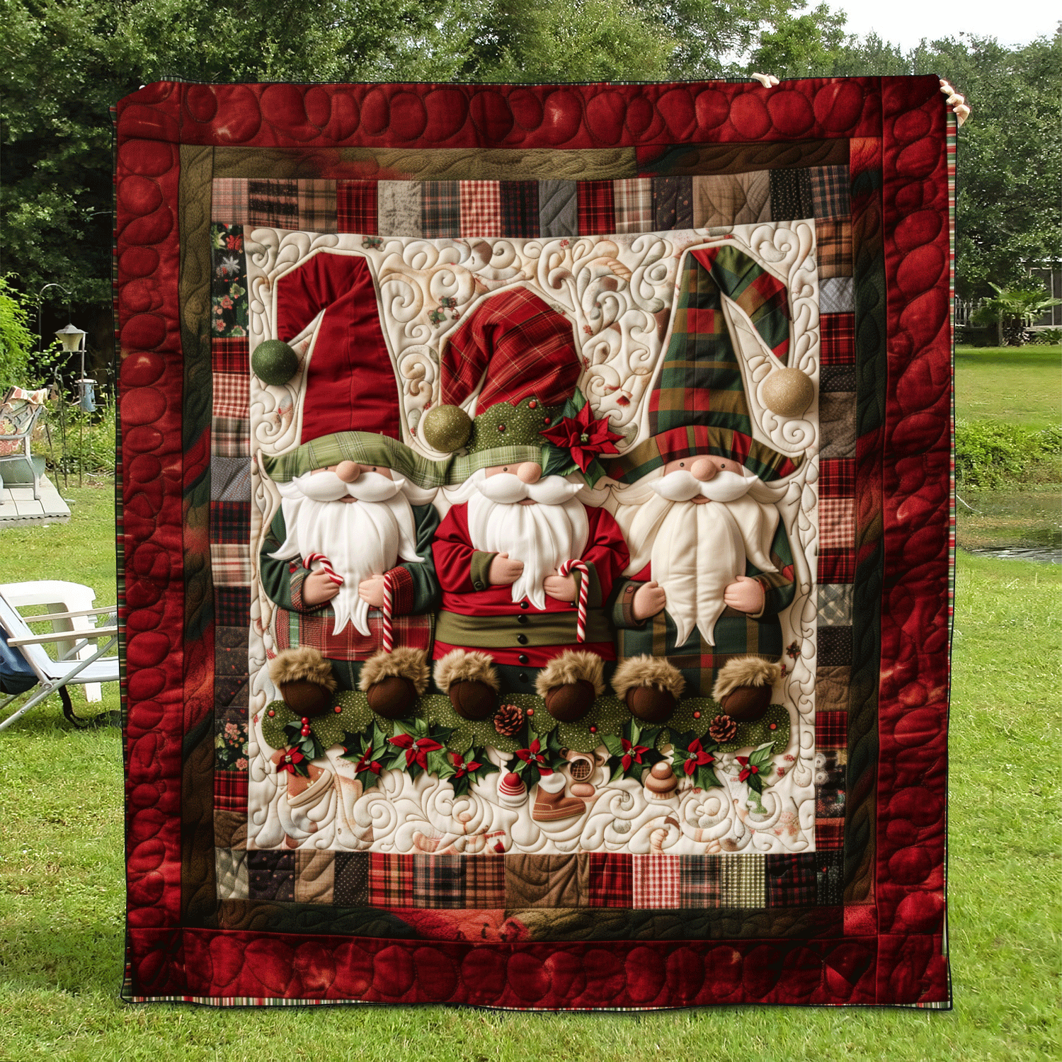 Plaid Gnome Quilted Blanket Mother In Law Christmas Gift