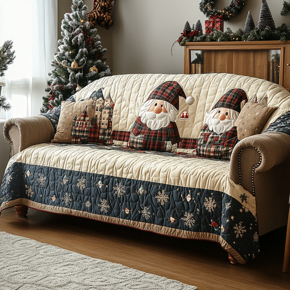Plaid Gnomies Quilted Sofa Cover Christmas Sofa Cover Christmas Gnome Gifts