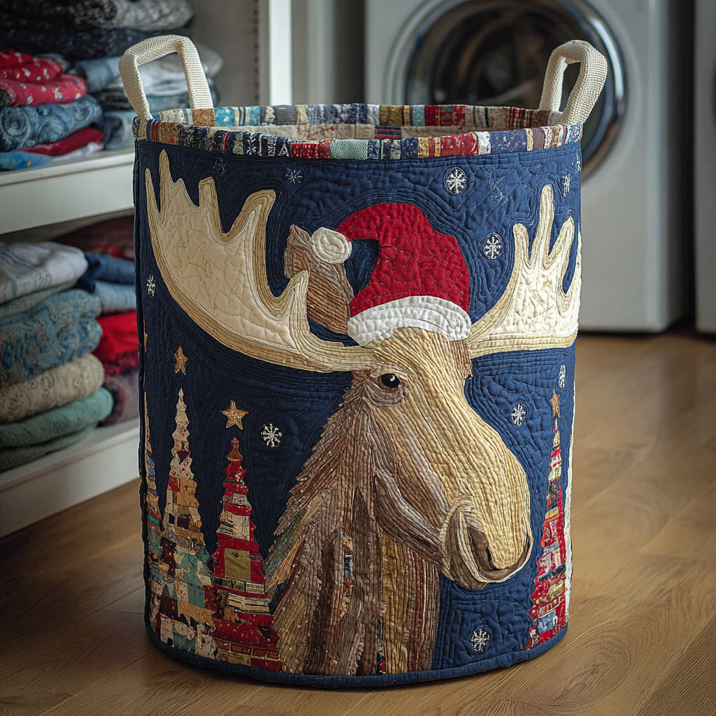 Plaid Moose Quilted Laundry Basket Elegant Quilted Laundry Tote Gift for Daily Organization