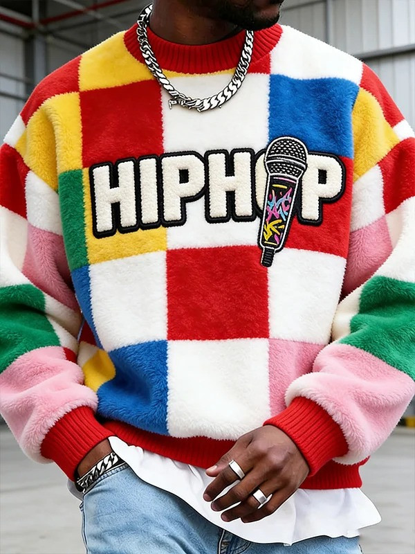Plaid Patchwork Hip Hop Sweatshirt Men Flannel Art Graphic Apparel Best Gift For Men