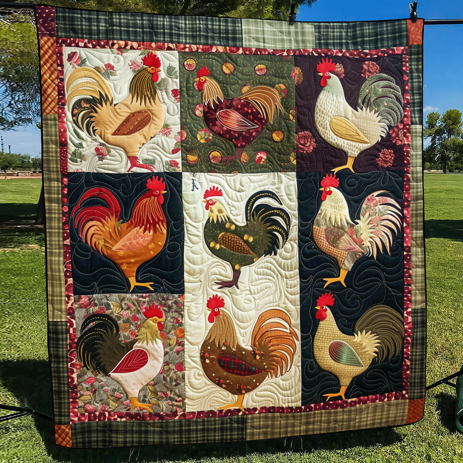 Plaid Poultry Patch Quilted Blanket Chicken Gifts For Chicken Lovers