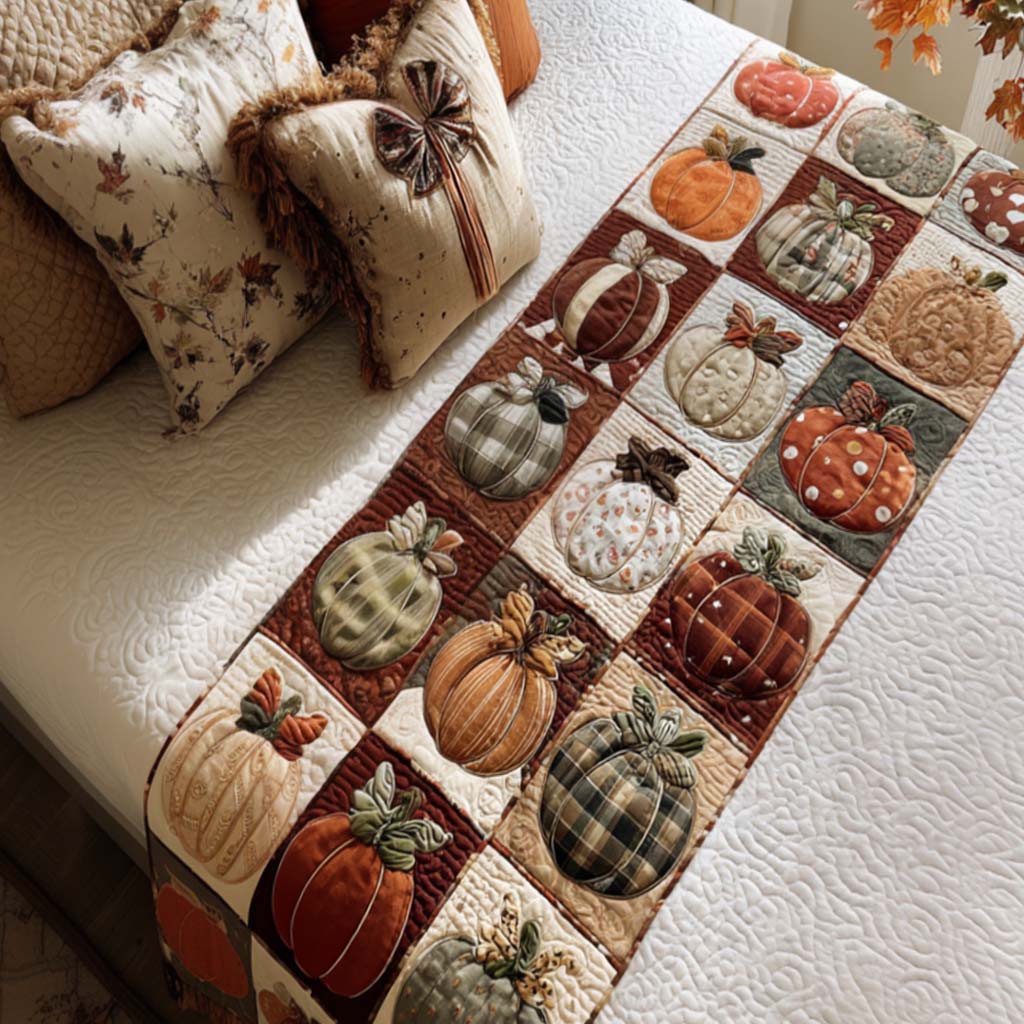 Plaid Pumpkin Patch Quilted Bed Runner Cute Fall Bedroom Decor Great Family Gifts