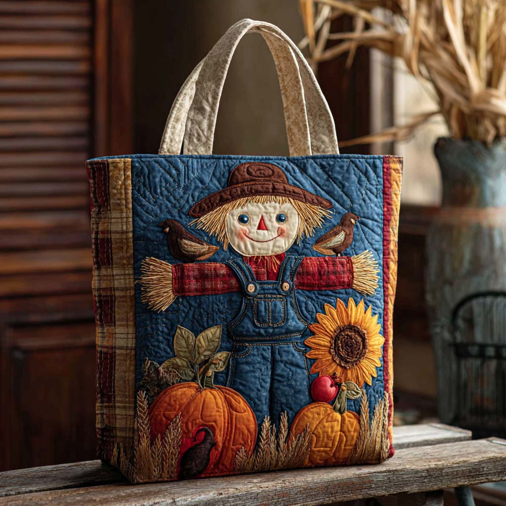 Plaid Pumpkin Quilted Tote Bag Fall Autumn Season Gifts