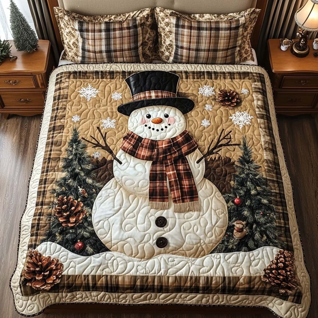 Plaid Snowman Quilted bedding Set King Size Comforter Sets Grandparent Xmas Gifts
