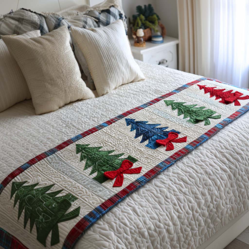 Plaid Trees Quilted Bed Runner Holiday Bedroom Ideas Unique Christmas Gifts