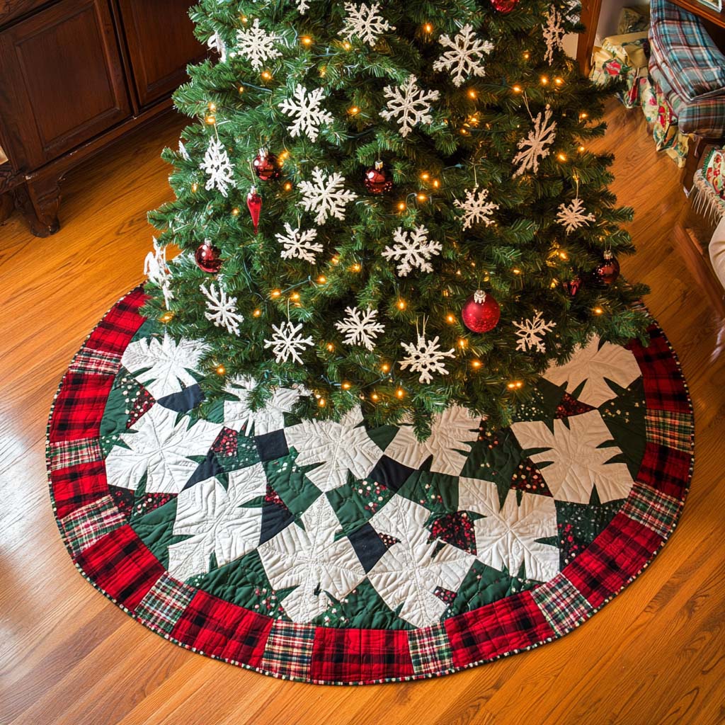 Plaid Wonderland Christmas Quilted Tree Skirt Winter Holiday Decor