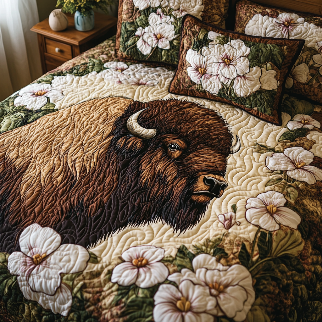 Plains Bison Quilted Bedding Set Holiday Duvet Covers Awesome Gifts For Bison Lovers
