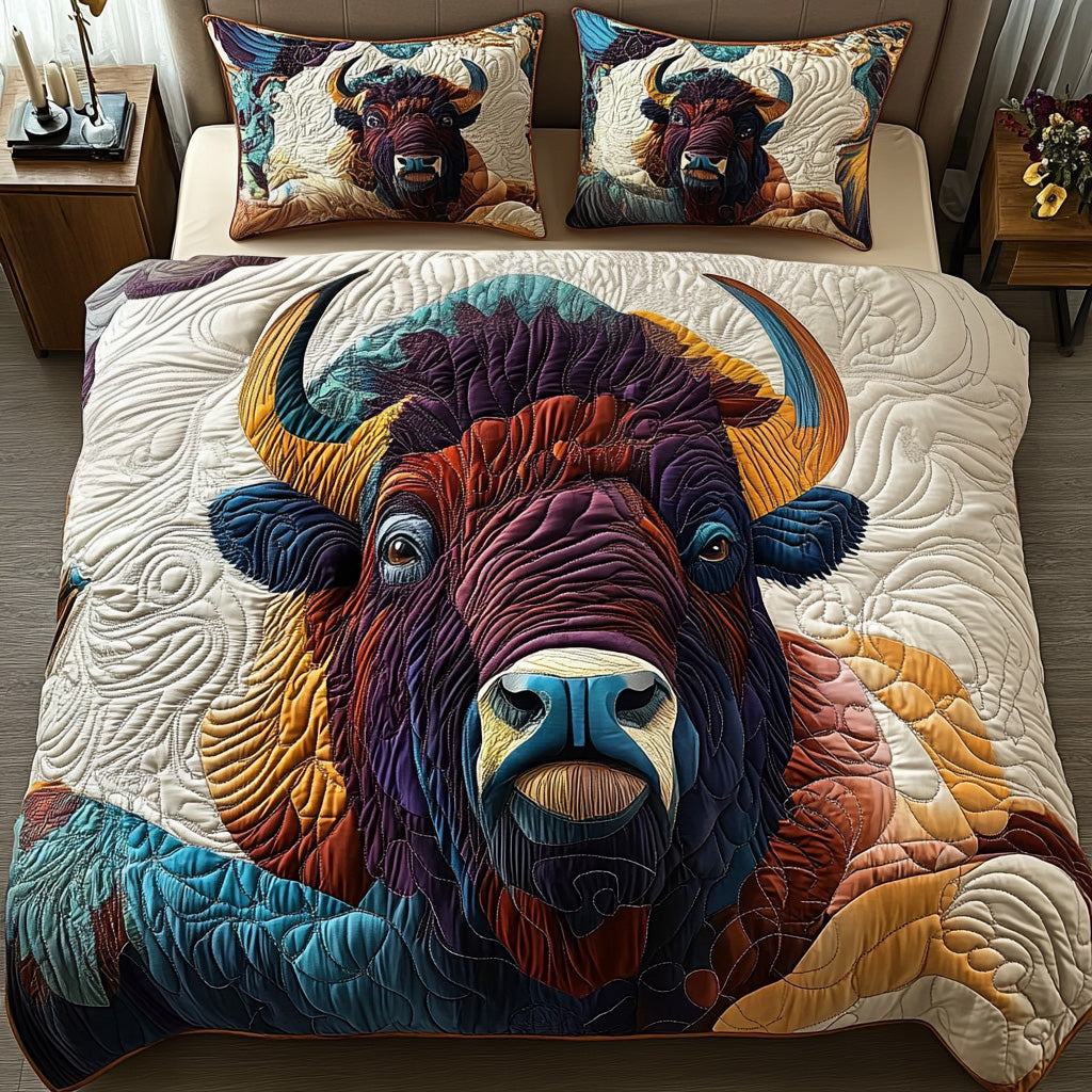 Plains Majesty Quilted Bedding Set Cozy Bedroom Decor Gifts For Bison Lovers