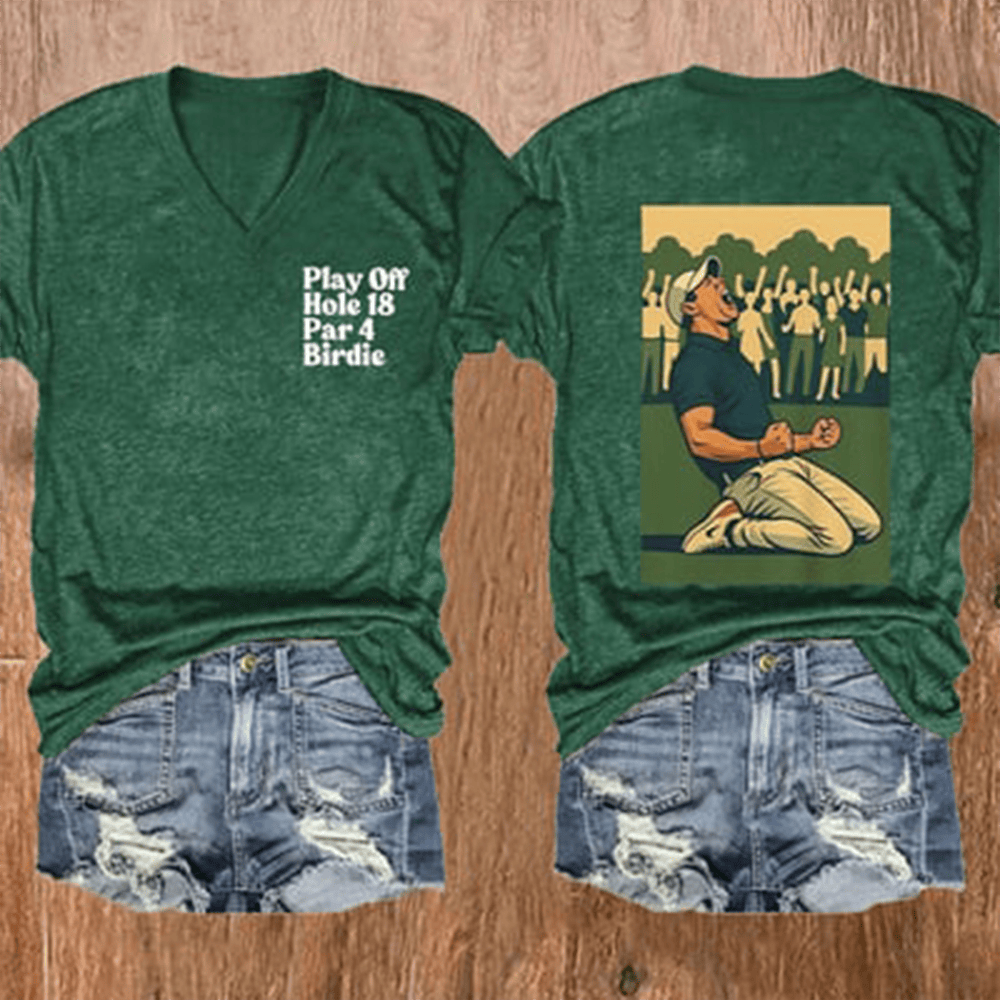 Play Off Hole 18 Par 4 Birdie V-neck T-Shirt Master Apparel Gift For Golf Lovers
