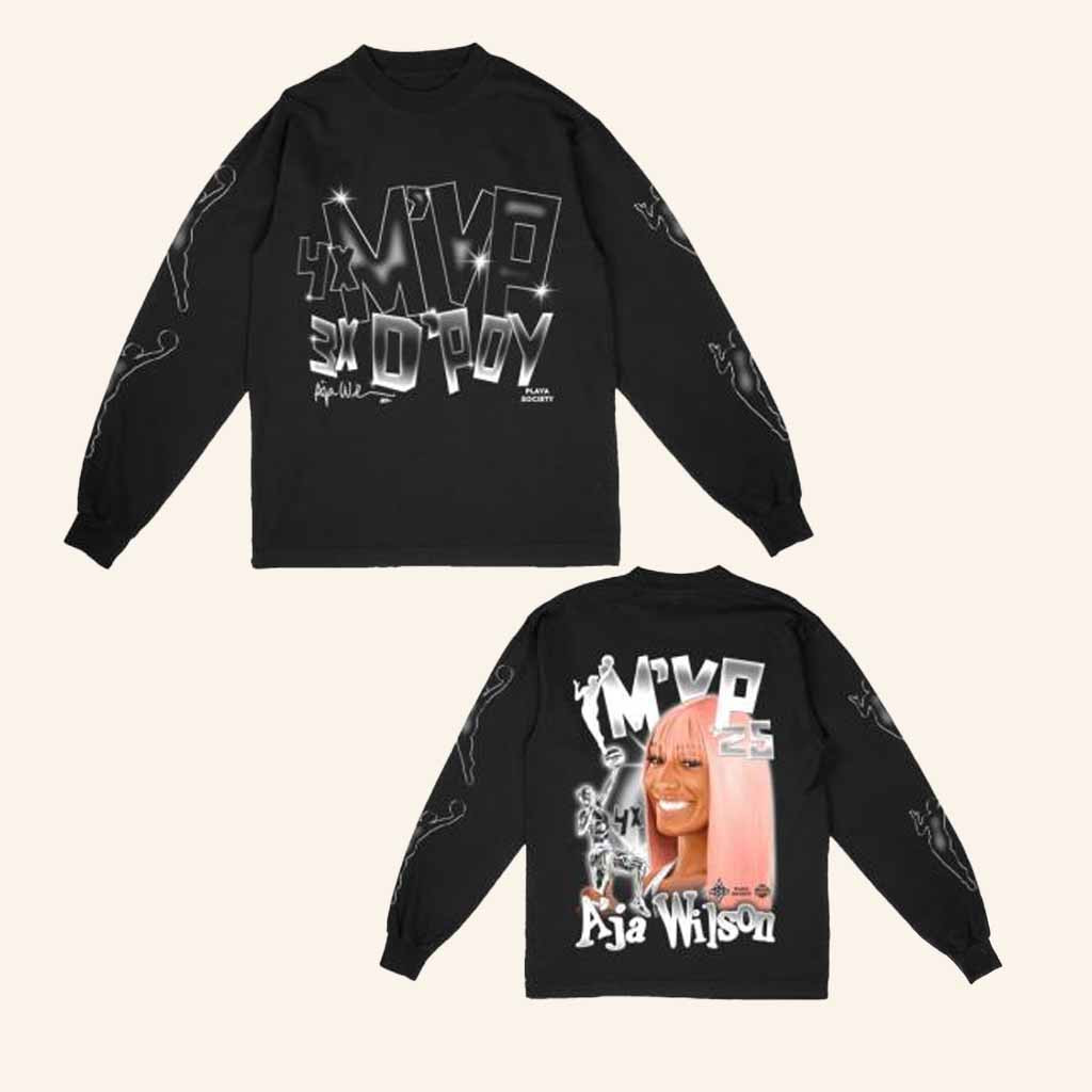 Playa Society Merch WNBA MVP 2025 A'ja Wilson Long Sleeve Shirt Gift For Basketball Fans Playa Society Merch WNBA MVP 2025 A'ja Wilson Long Sleeve Shirt Gift For Basketball Fans