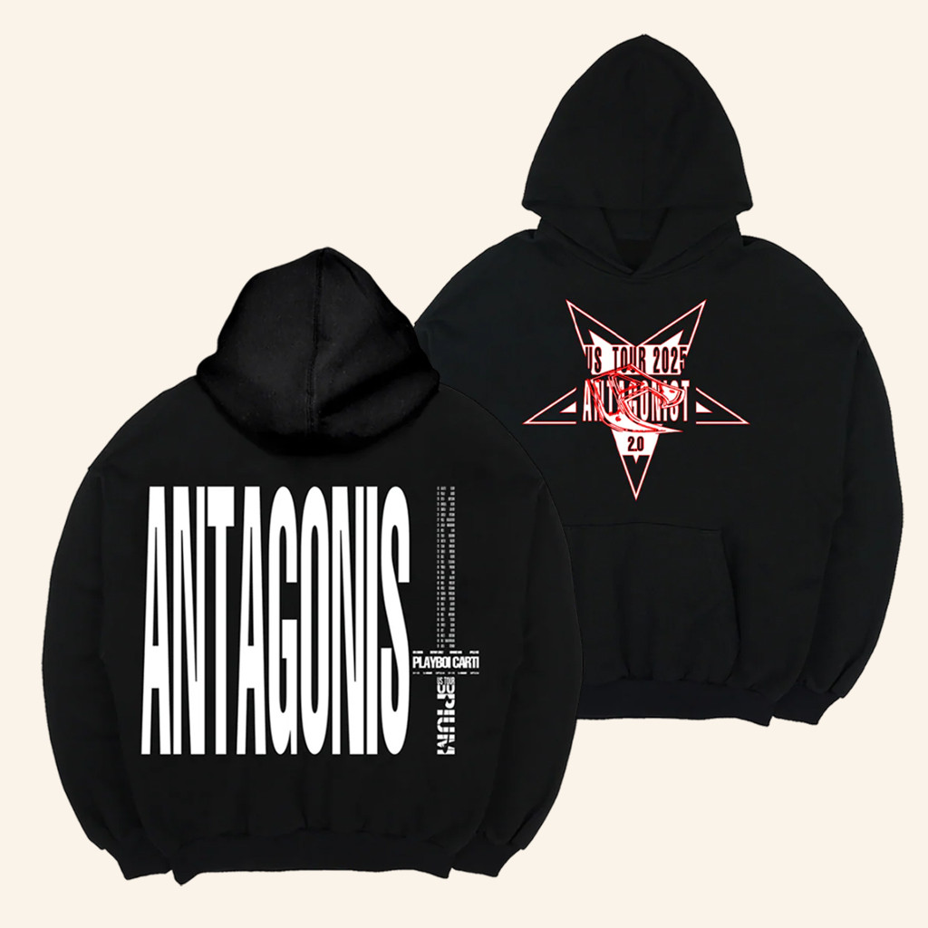 Playboi Carti Merch Antagonist Star Black And Red Hoodie Gift Ideas For Rapper Fans
