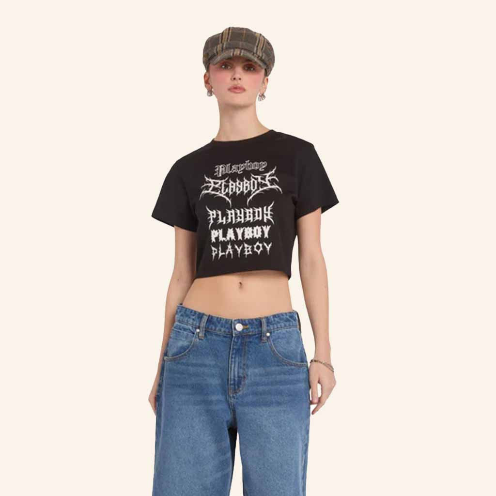 Playboy Merch Graffiti Playboy Font Crop Top Unique Gift For Besties Playboy Merch Graffiti Playboy Font Crop Top Unique Gift For Besties