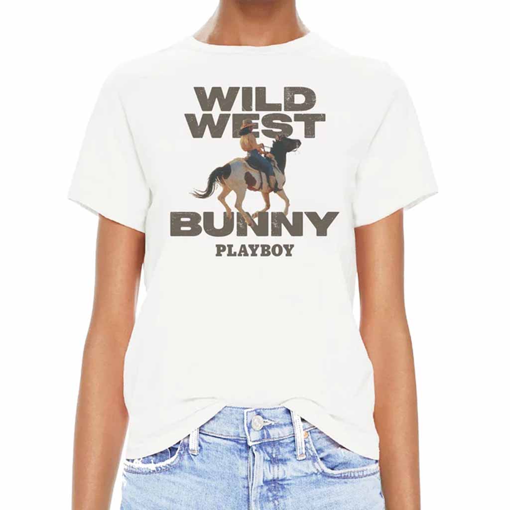Playboy Merch Wild West Bunny White T-Shirt Best Gifts For Girlfriend
