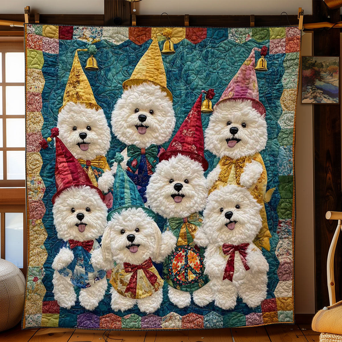 Playful Bichon Frise Funny Holiday Xmas Quilt Blanket Christmas Gift Ideas For Her