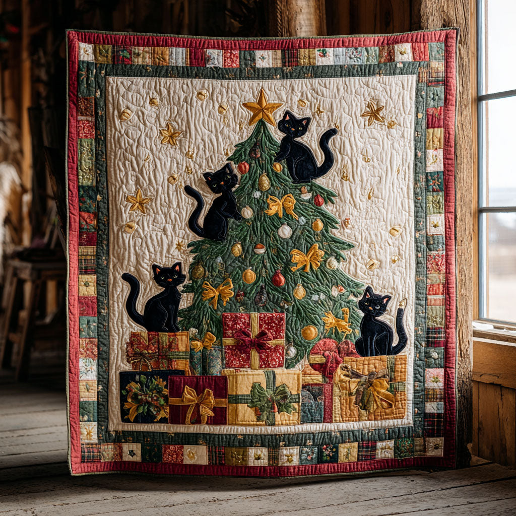 Playful Black Cat Christmas Quilt Blanket Christmas Blanket Christmas Gifts For Cat Owners