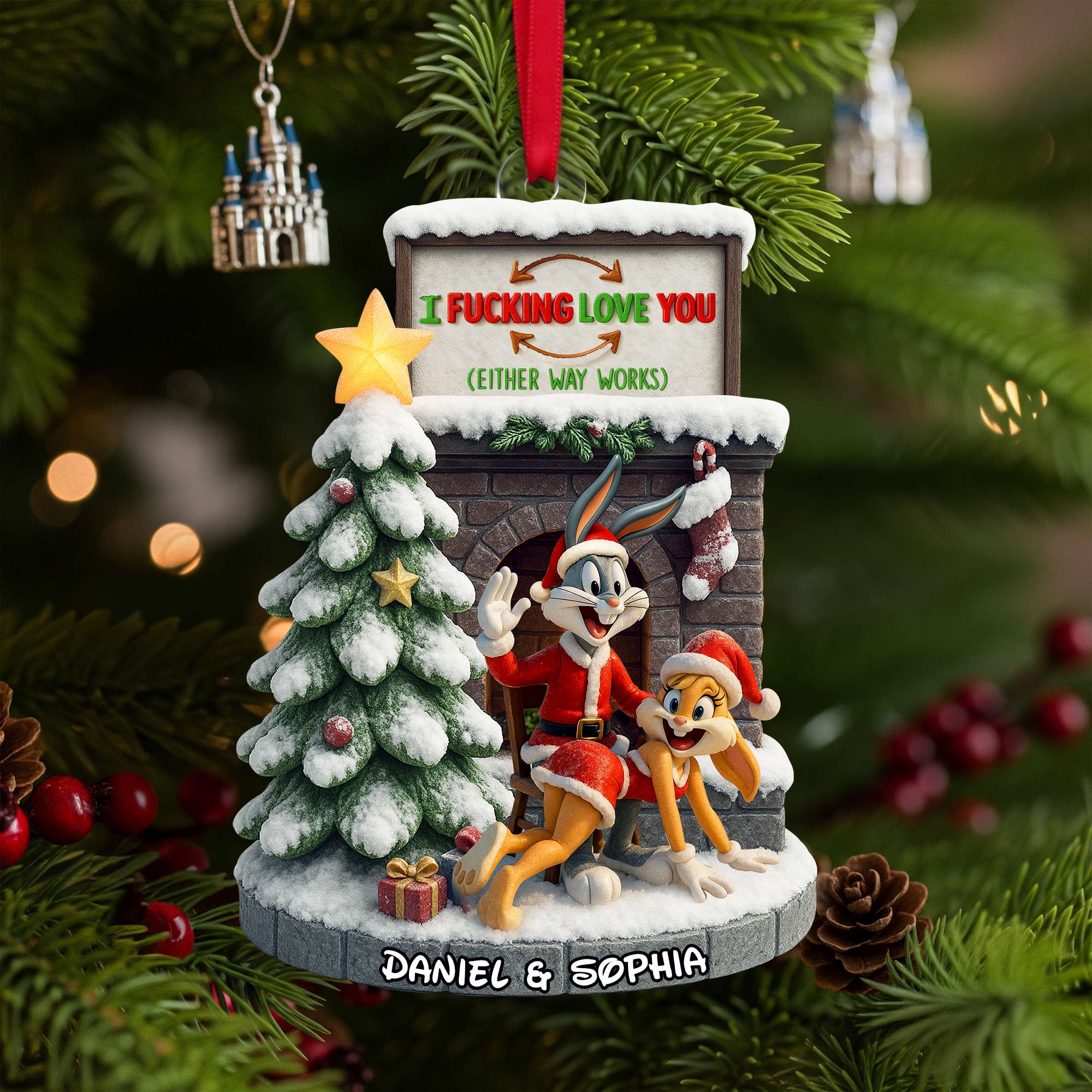 Playful Cartoon Couple Ornament - Personalized Christmas Gifts For Couple - Holiday Tree Decoration Gift Playful Cartoon Couple Ornament - Personalized Christmas Gifts For Couple - Holiday Tree Decoration Gift