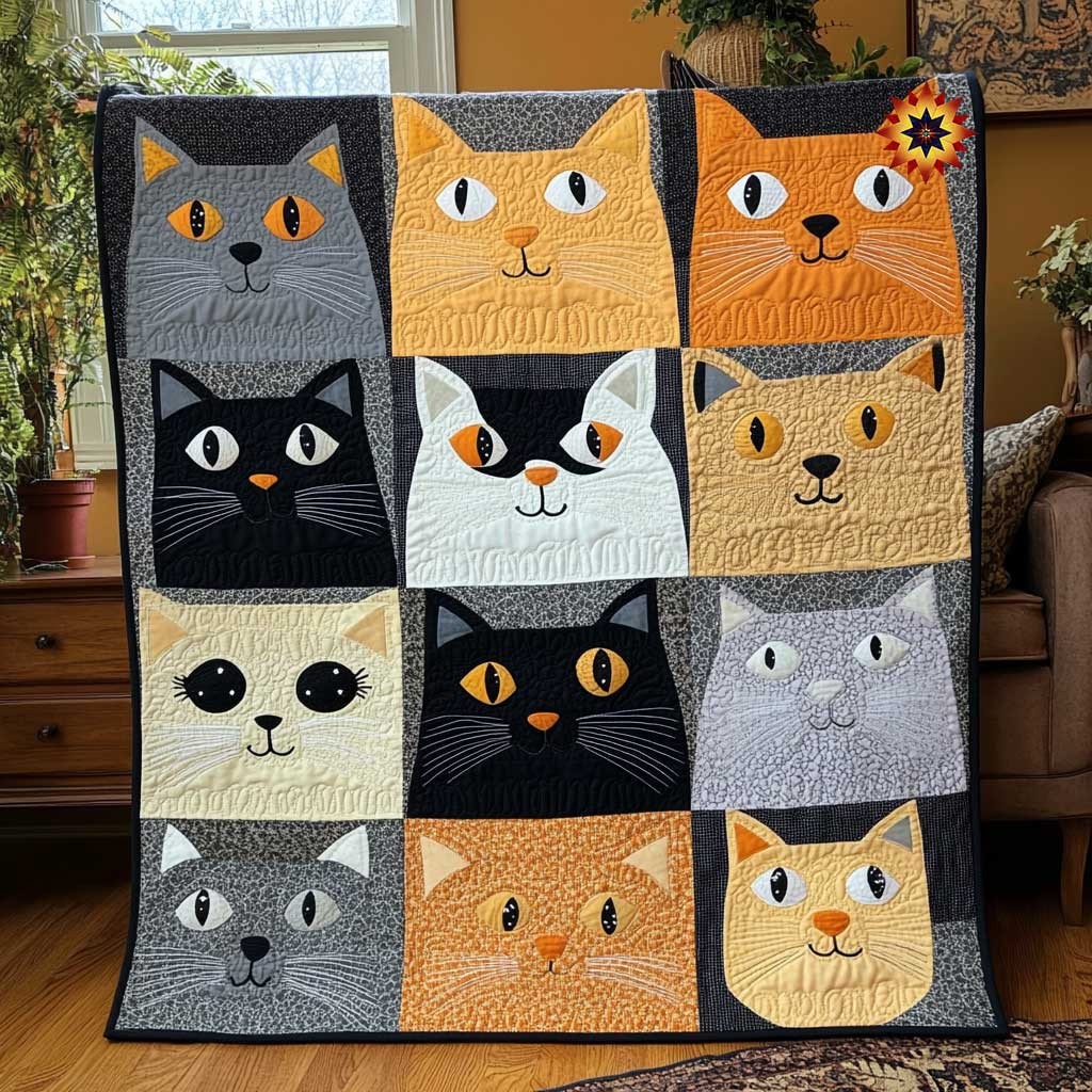 Playful Cat Expressions Holiday Xmas Quilt Blanket Christmas Gift Ideas For Her