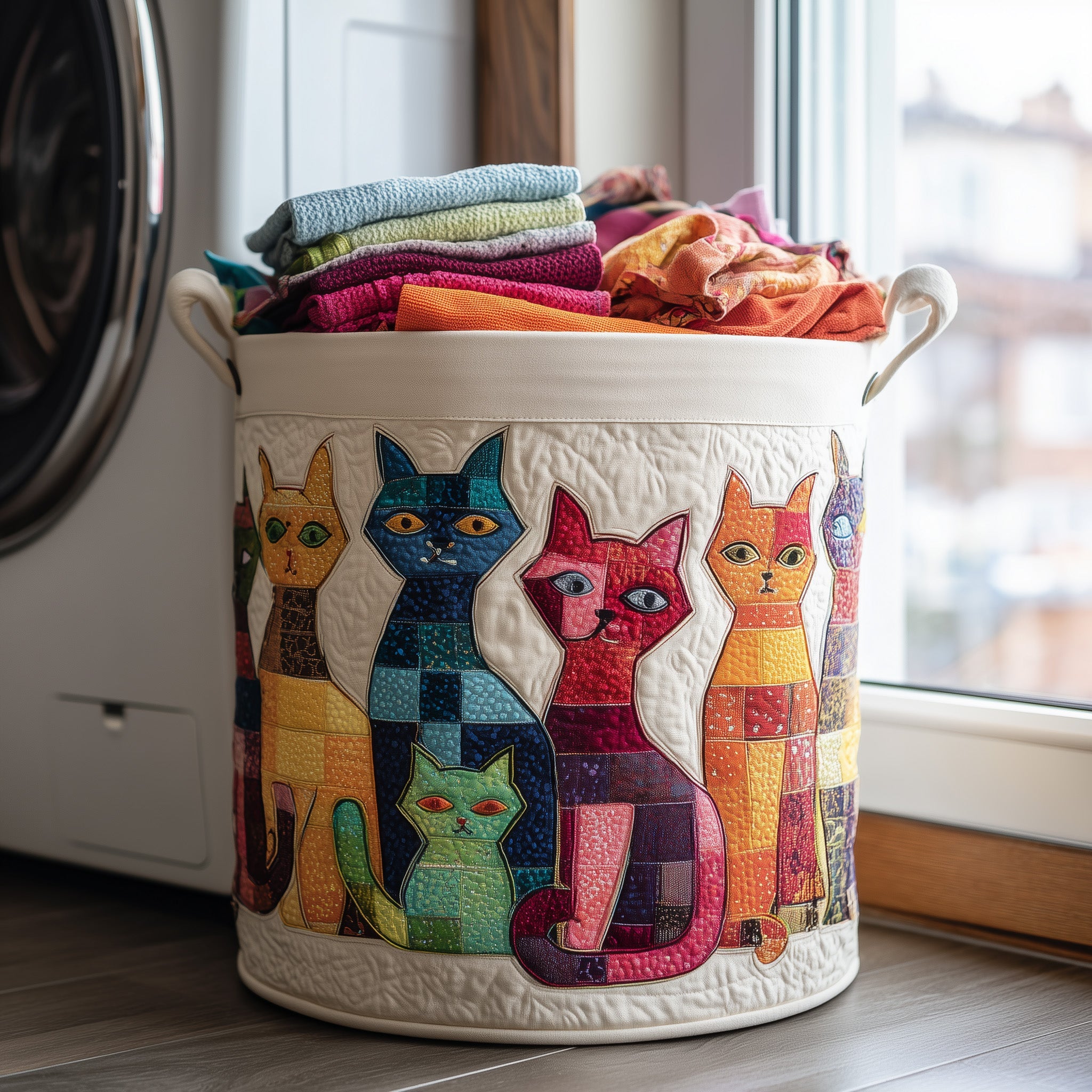 Playful Cat Quilted Laundry Basket Adorable Present For Cat Enthusiasts