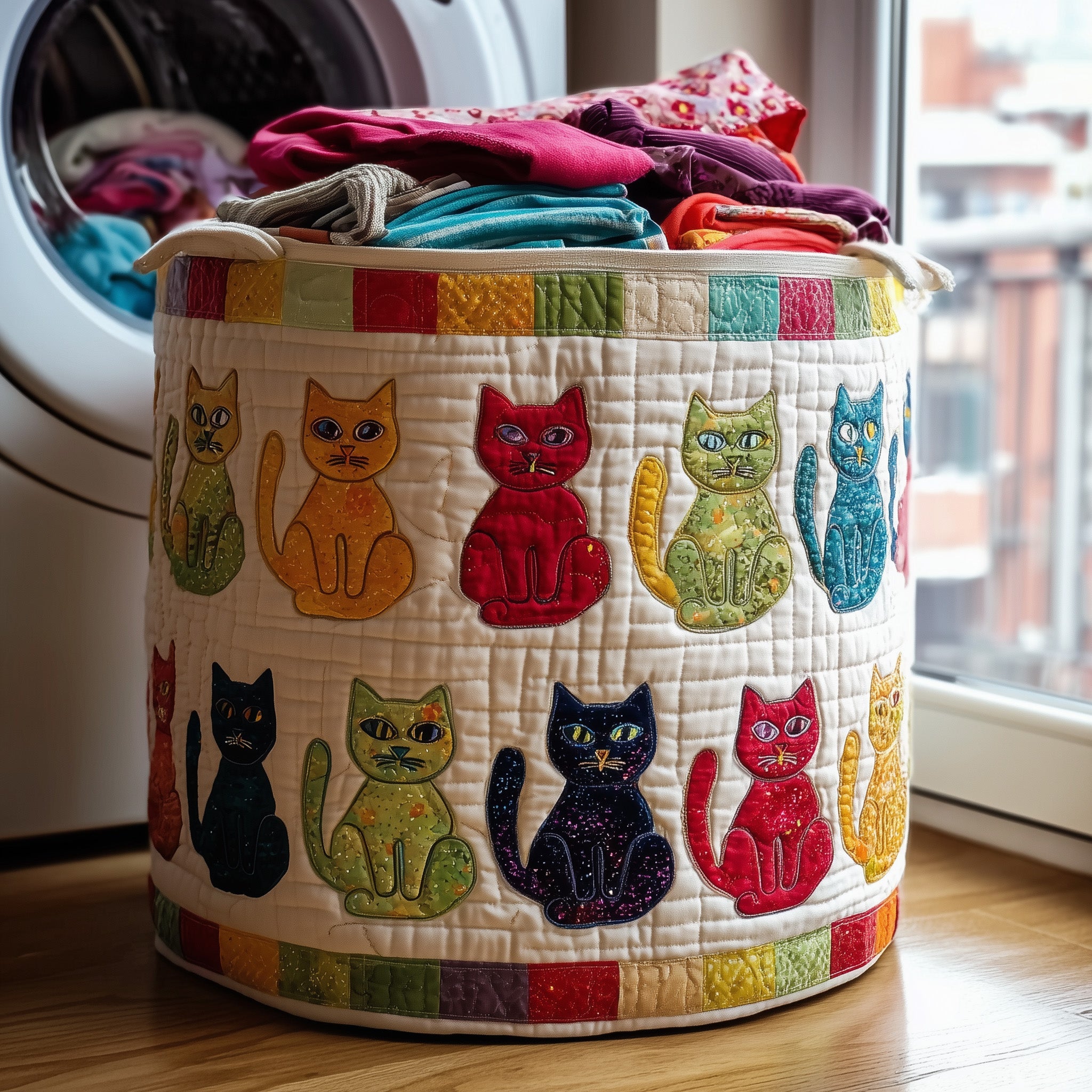 Playful Cat Quilted Laundry Basket Anniversary Merch Gift