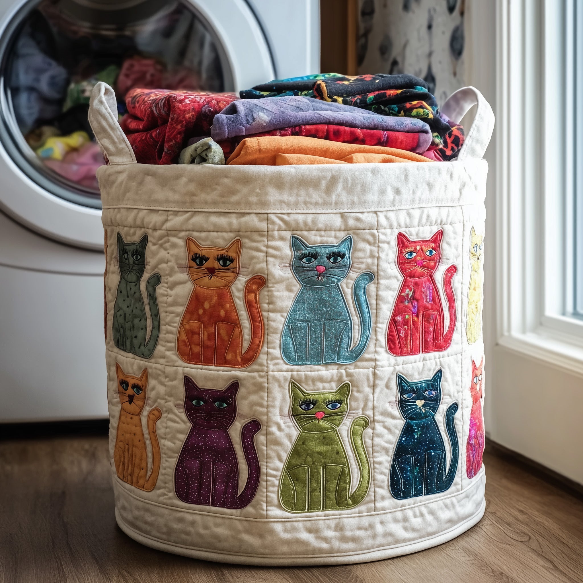 Playful Cat Quilted Laundry Basket Christmas Merch Gift