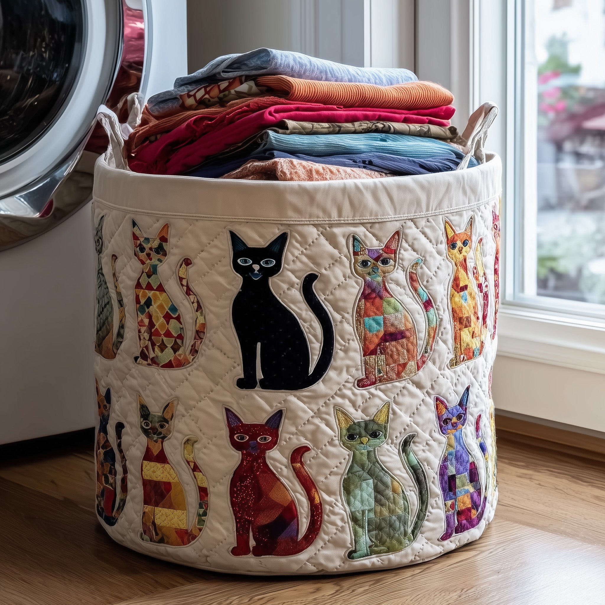 Playful Cat Quilted Laundry Basket Clothes Hamper Storage Best Lovely Cat Owners Gifts