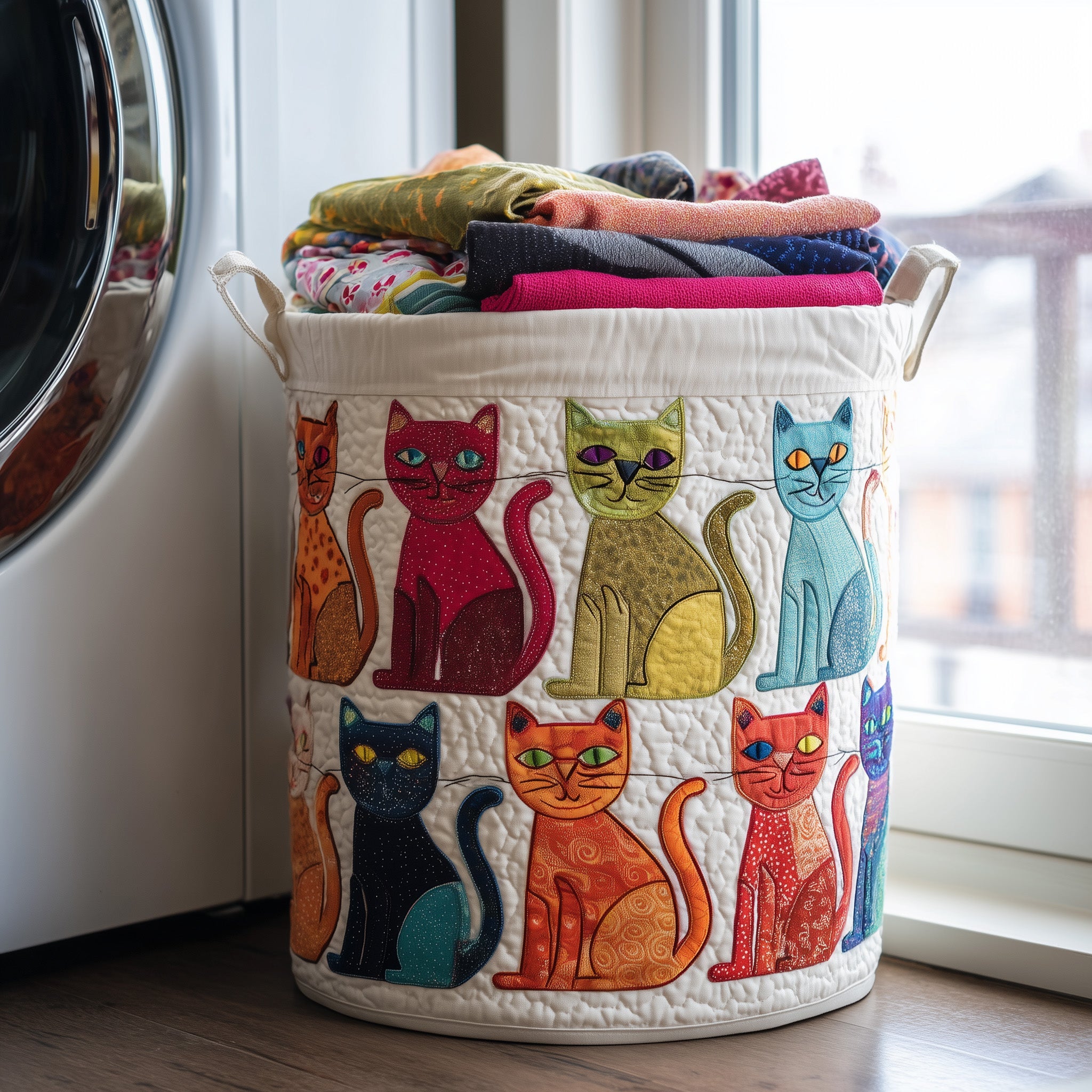 Playful Cat Quilted Laundry Basket Clothes Hamper Storage Best Presents For Cats Lover