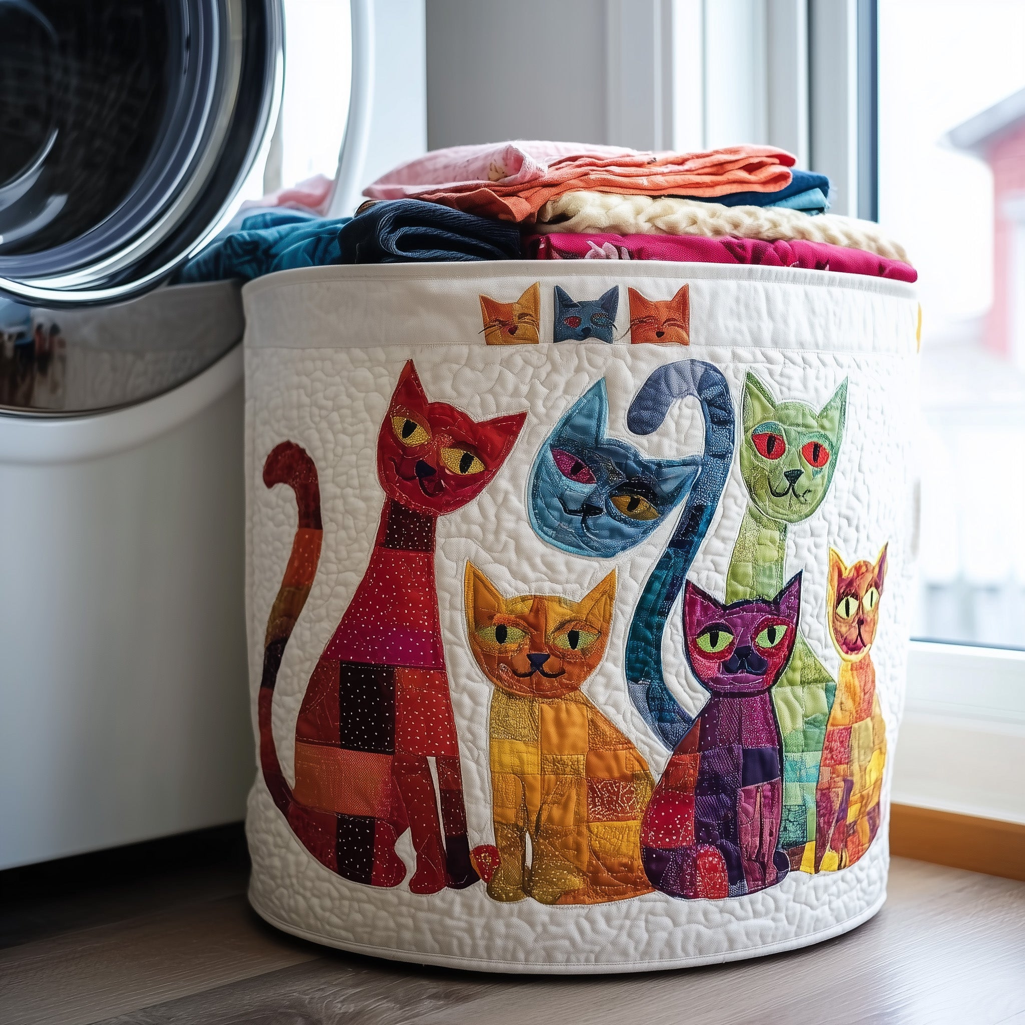 Playful Cat Quilted Laundry Basket Clothes Hamper Storage Cute Gifts For Cat Lovers