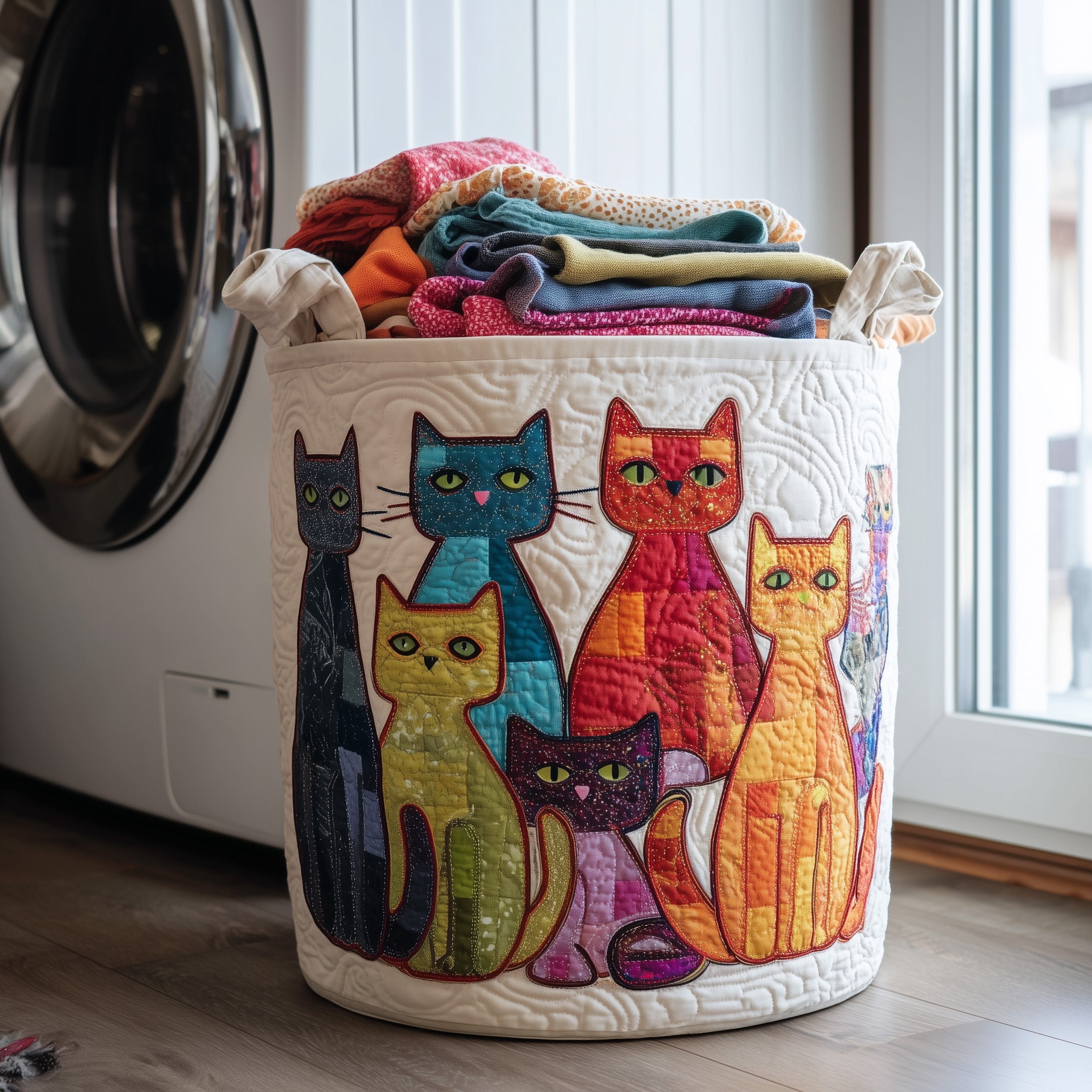 Playful Cat Quilted Laundry Basket Clothes Hamper Storage Lovely Present For Cat Owners