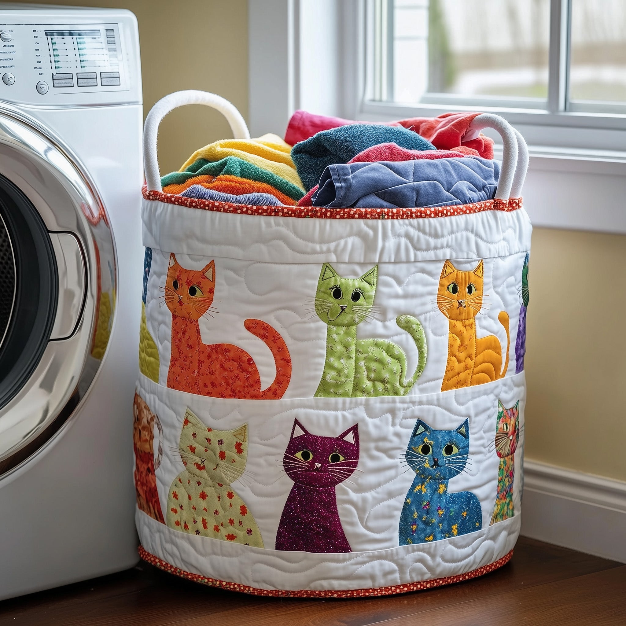 Playful Cat Quilted Laundry Basket Clothes Hamper Storage Unique Cat Lover Presents