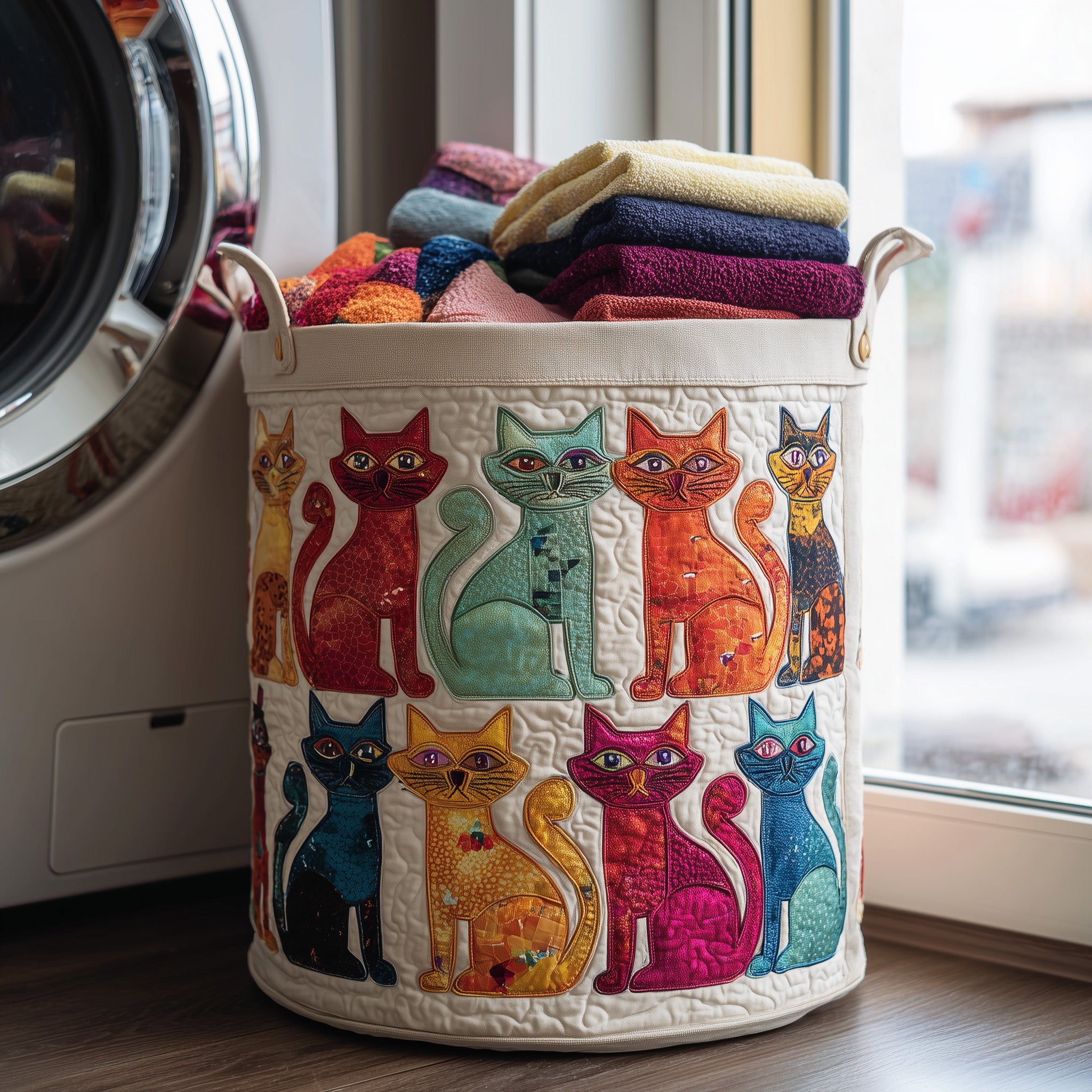 Playful Cat Quilted Laundry Basket Clothes Hamper Storage Unique Cat Owners Gifts