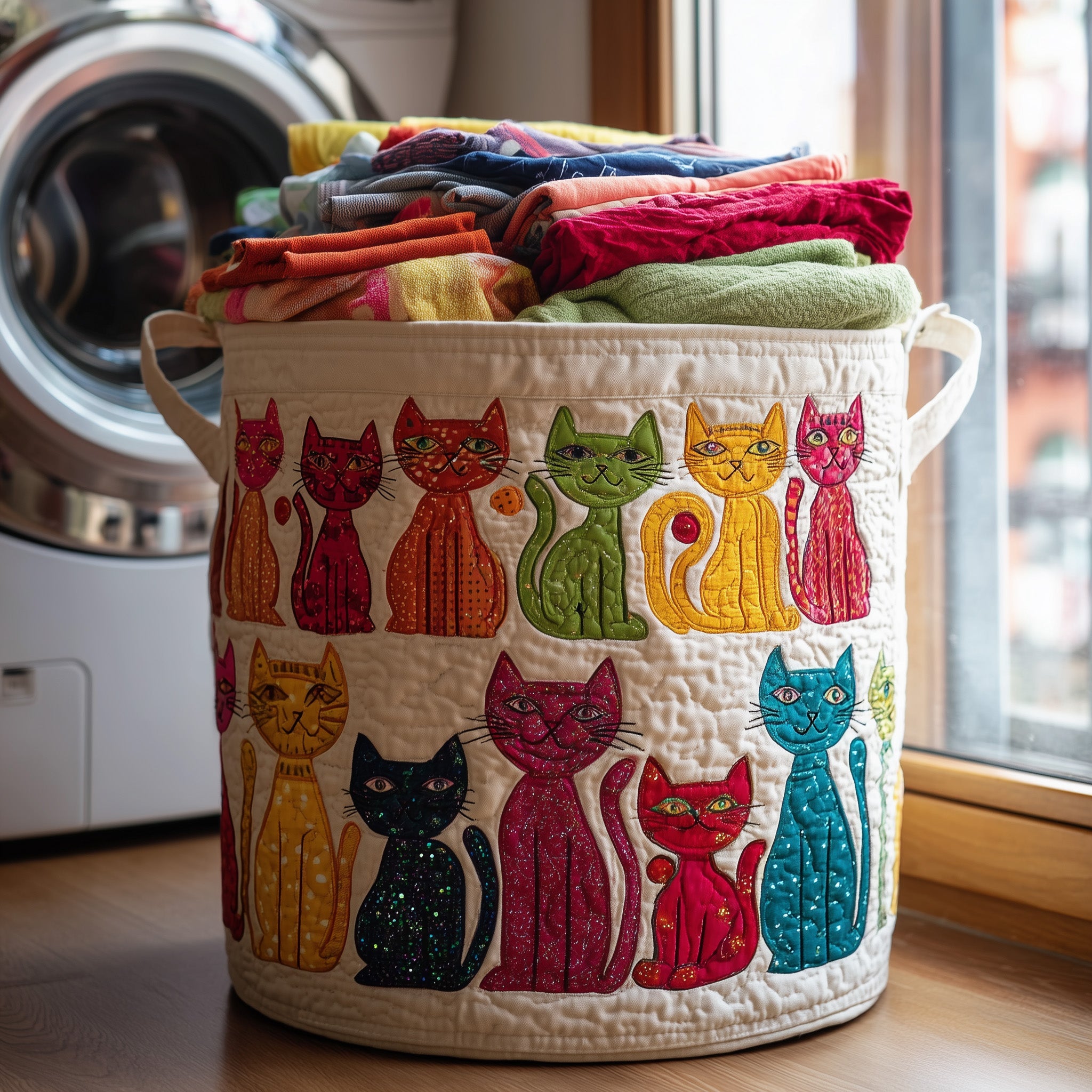 Playful Cat Quilted Laundry Basket Mother's Day Merch Gift