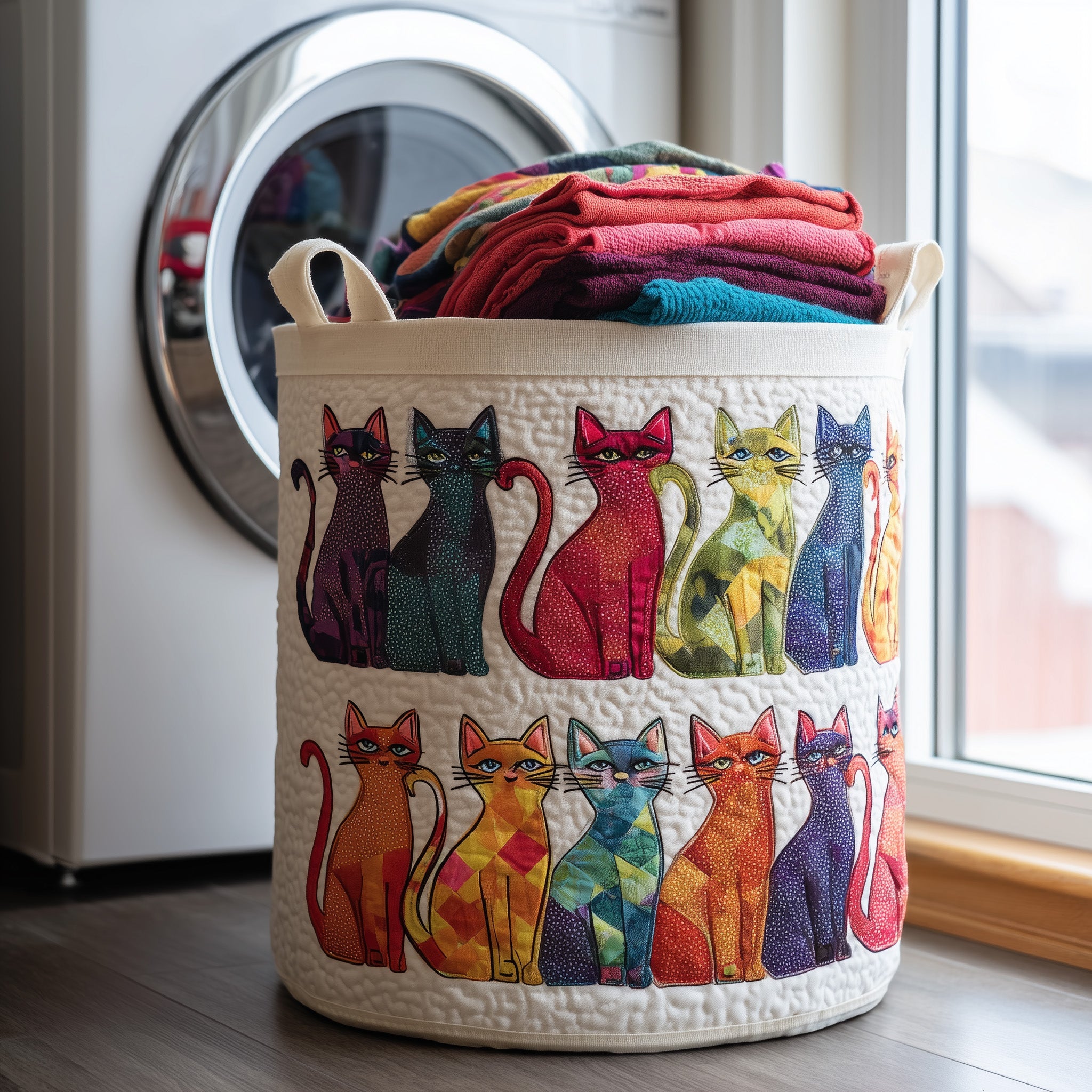 Playful Cat Quilted Laundry Basket Mother's Day Merch Gift