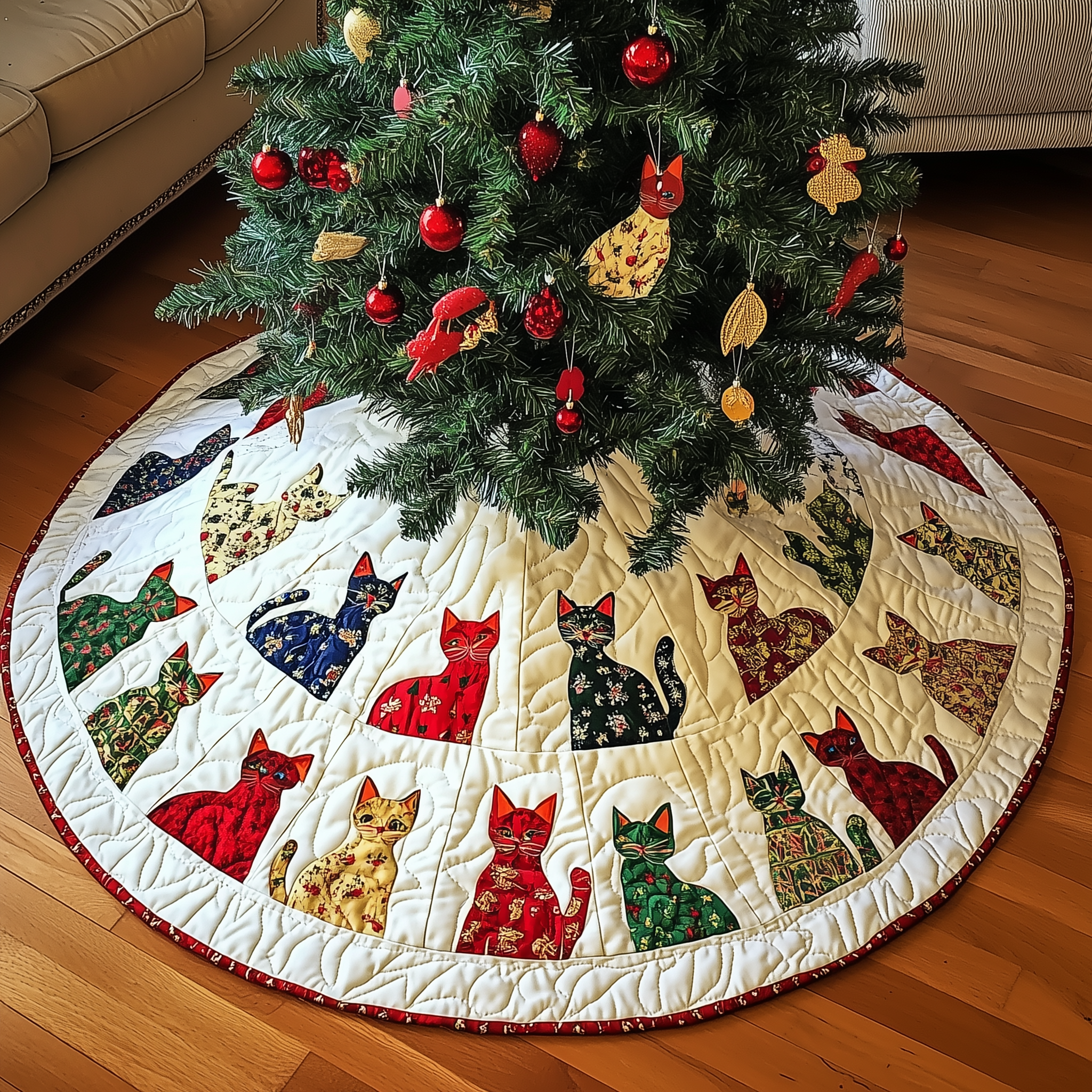 Playful Cat Quilted Tree Skirt Must-Have Holiday Decor Merch