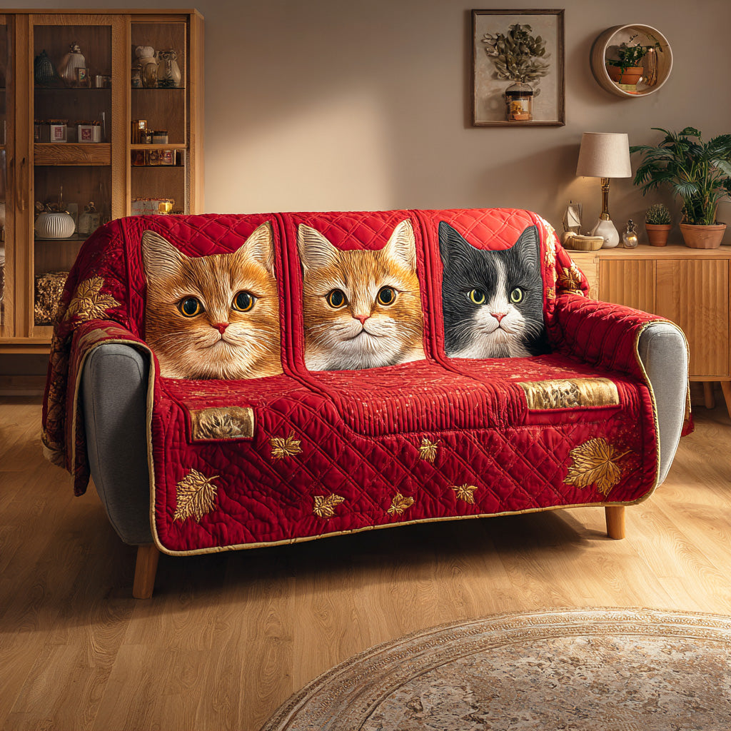 Playful Cat Symphony Quilted Sofa Cover Holiday Living Room Decor Christmas Gifts For Cat Lovers